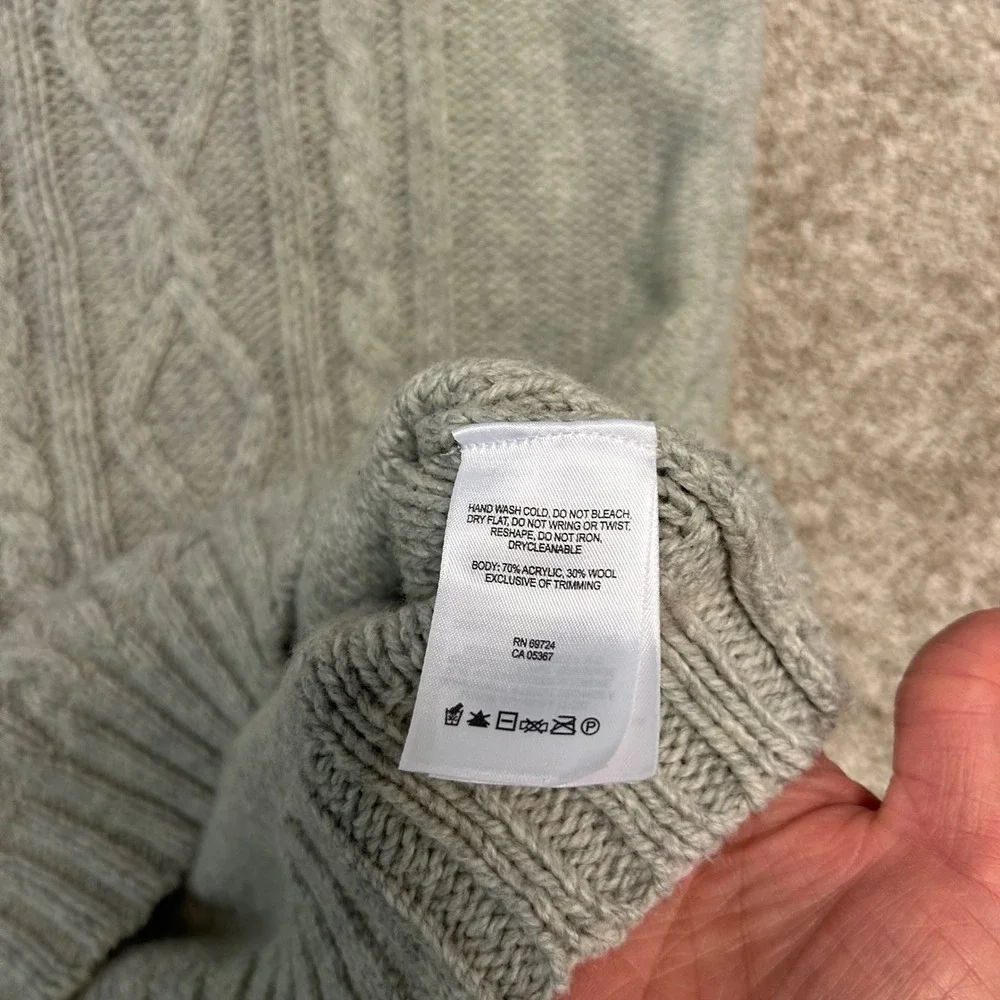 Columbia Wool Blend Gray Cable Knit Off Shoulder Cowl Neck Sweater Women Large